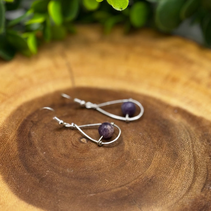 Lepidolite Teardrop Sterling Silver Earrings Style 2