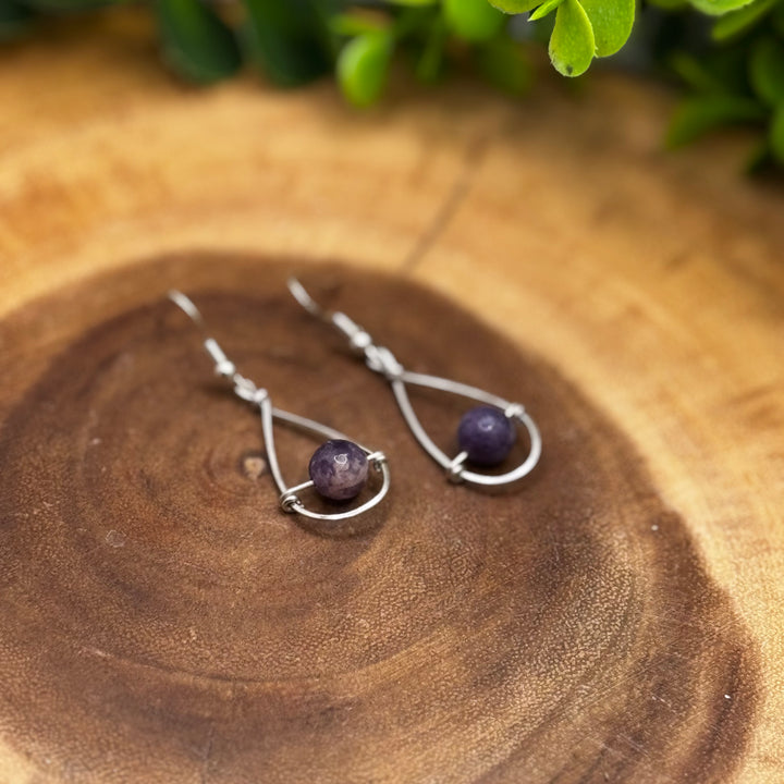 Lepidolite Teardrop Sterling Silver Earrings Style 2