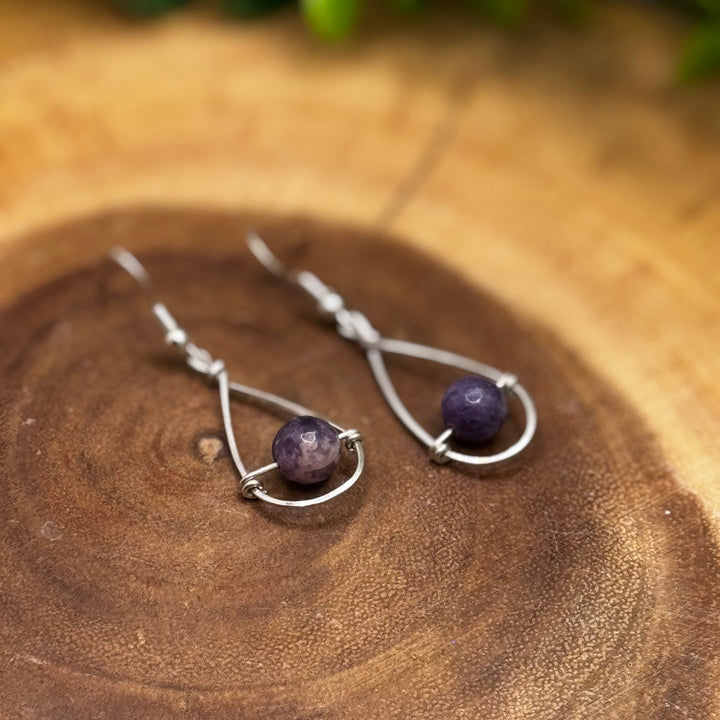 Lepidolite Teardrop Sterling Silver Earrings Style 2