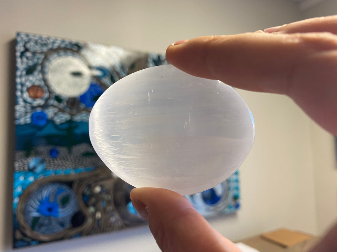 Satin Spar (Selenite) Crystal Polished Palm Stone