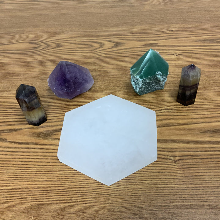 Hexagon Satin Spar (Selenite) Crystal Charging Plate