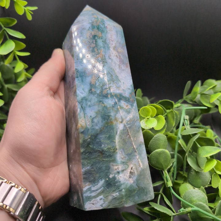 7" Moss Agate Polished Point
