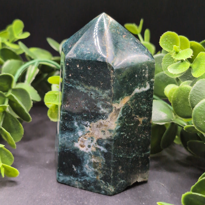 4" Moss Agate Polished Point