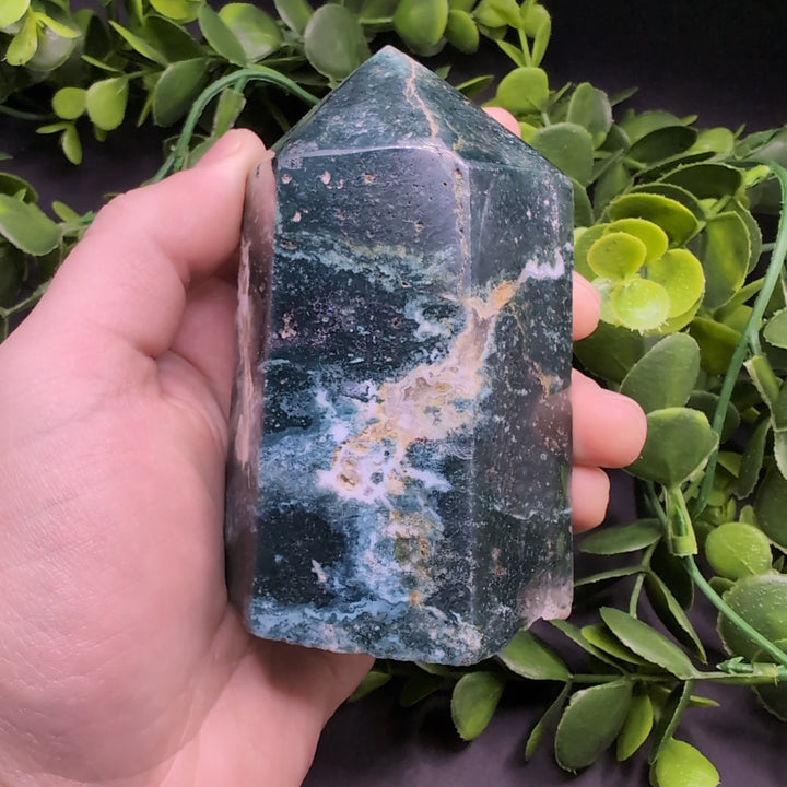 4" Moss Agate Polished Point