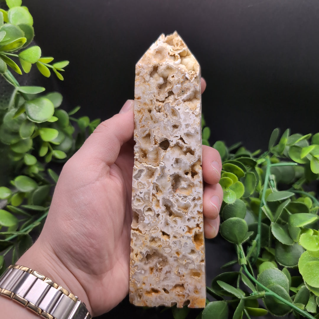Yellow Crazy Lace Agate Druzy 7" Tower