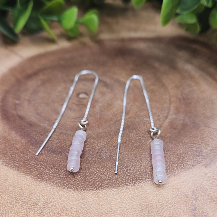 Rose Quartz Silver Threader Earrings