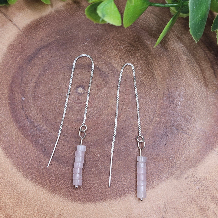 Rose Quartz Silver Threader Earrings