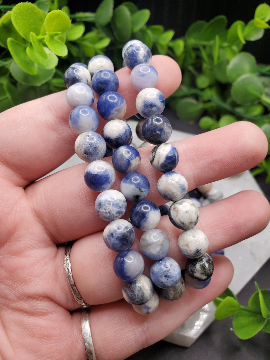 Sodalite Dual Tone 8mm Bracelet