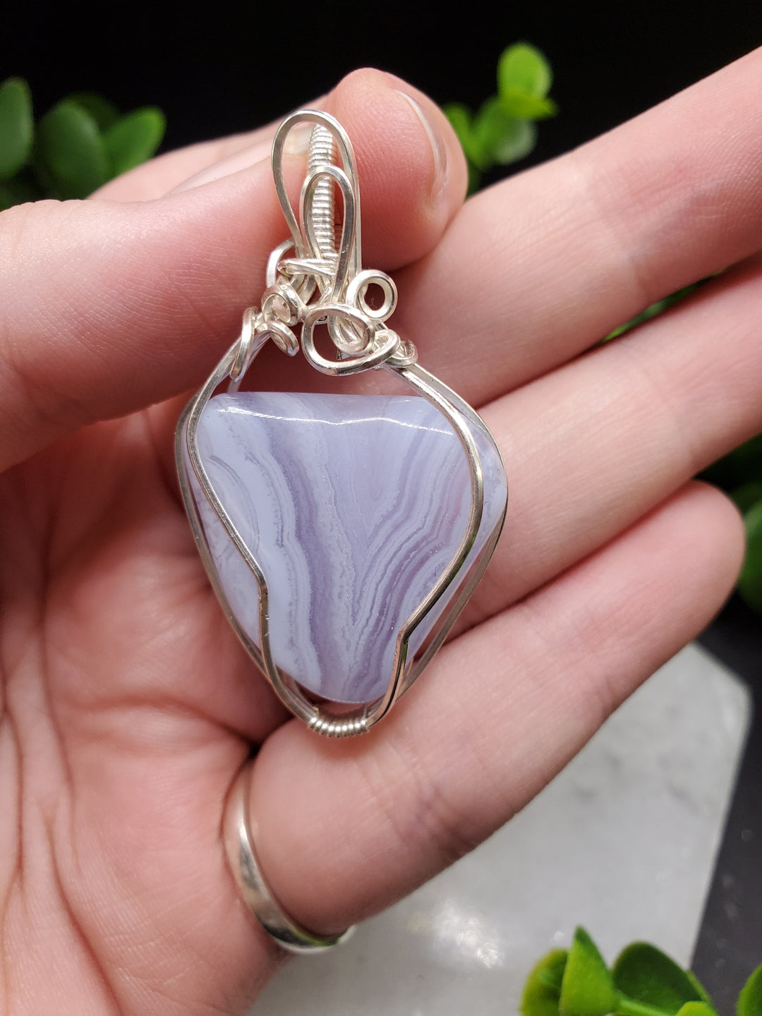 Blue Lace Agate Handcrafted Sterling Silver Pendant