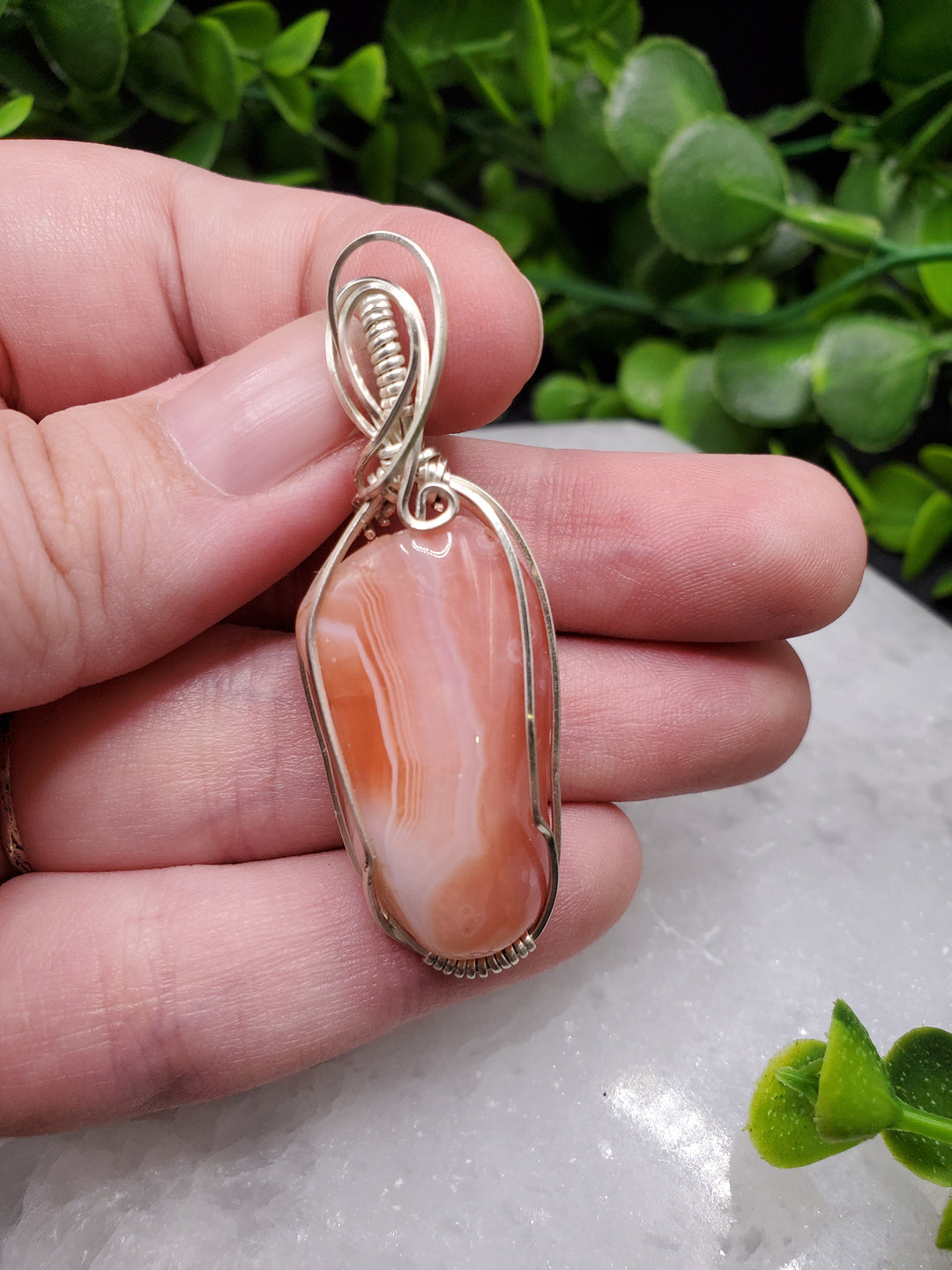 Apricot Agate Sterling Silver Pendant