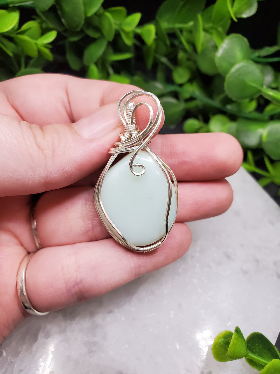 Blue Opal Sterling Silver Pendant