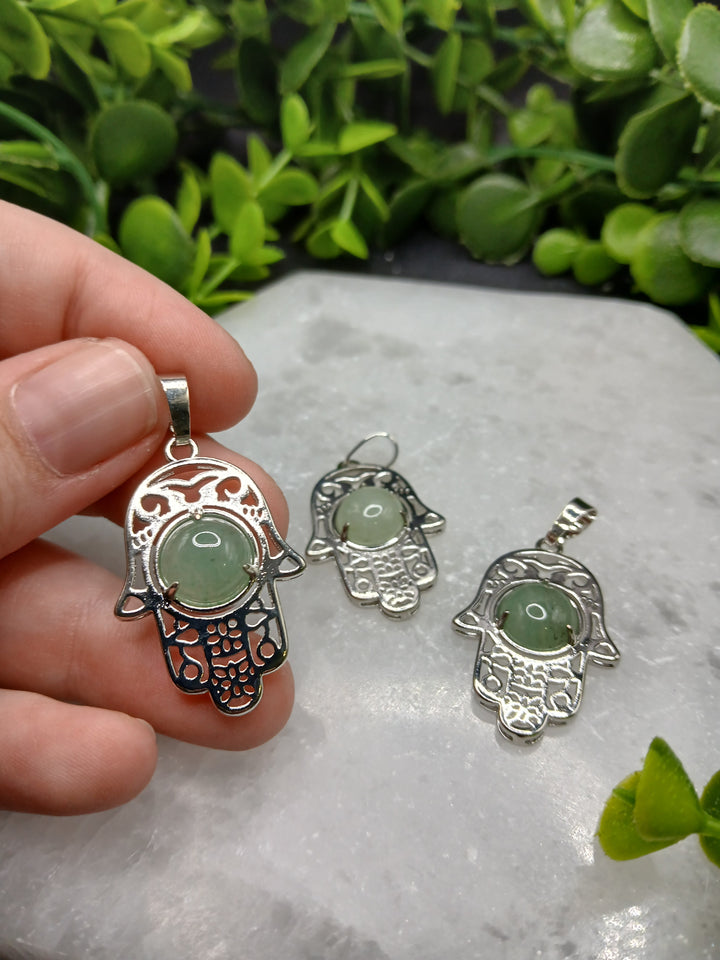 Hamsa Hand Silver Plated Pendant - Aventurine