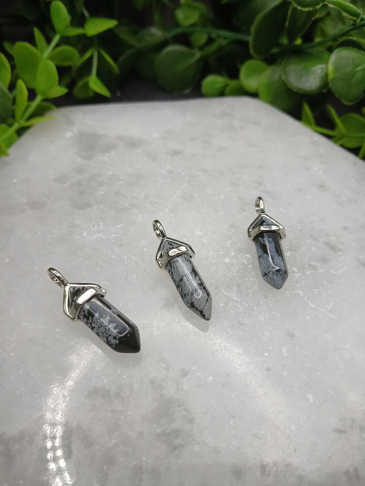 Snowflake Obsidian Double Terminated Point Pendant