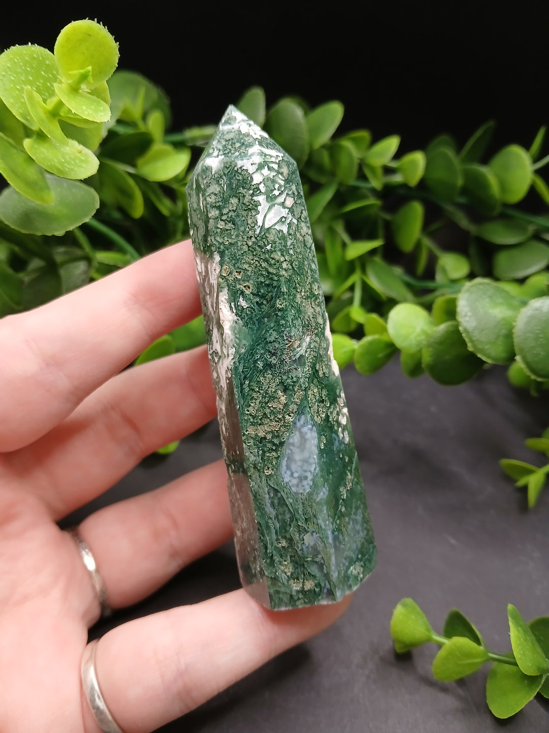 Moss Agate Polished Point #4