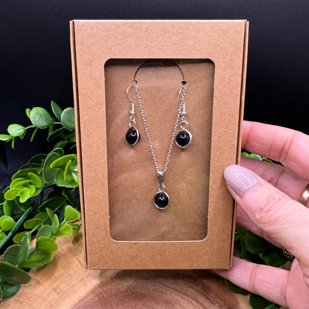 Black Obsidian Earring & Necklace Set