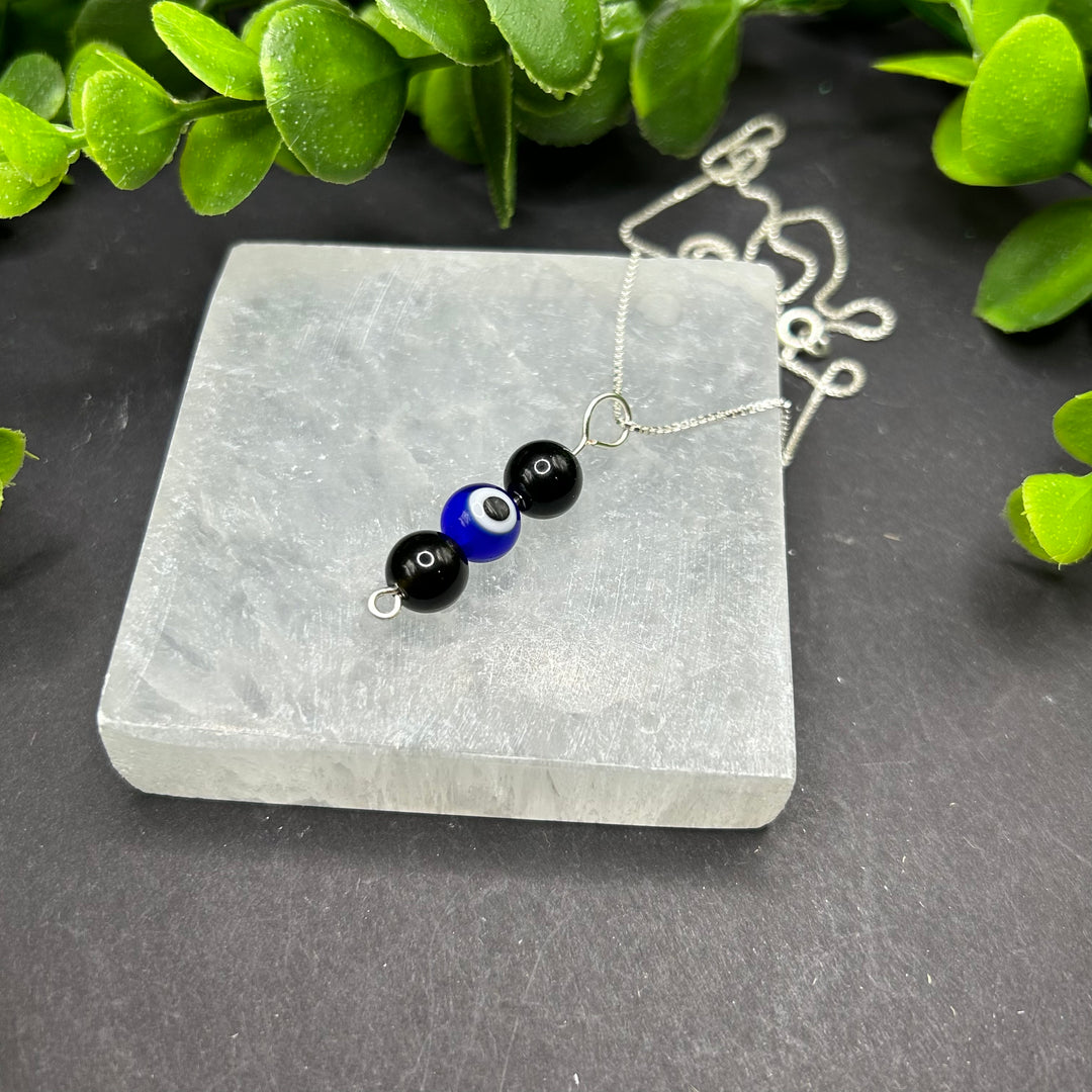 Evil Eye & Black Obsidian Pendant