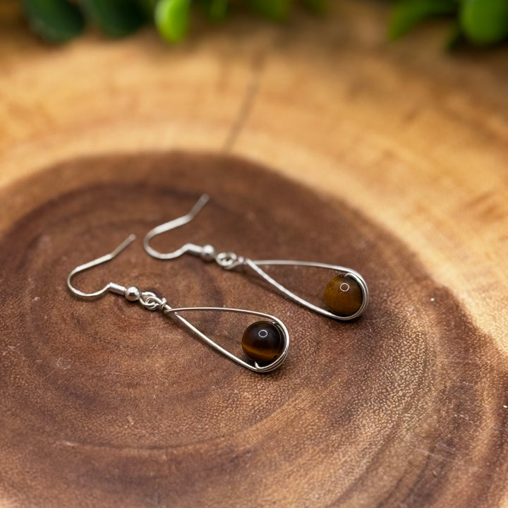 Tiger Eye Teardrop Sterling Silver Earrings (Style #2)