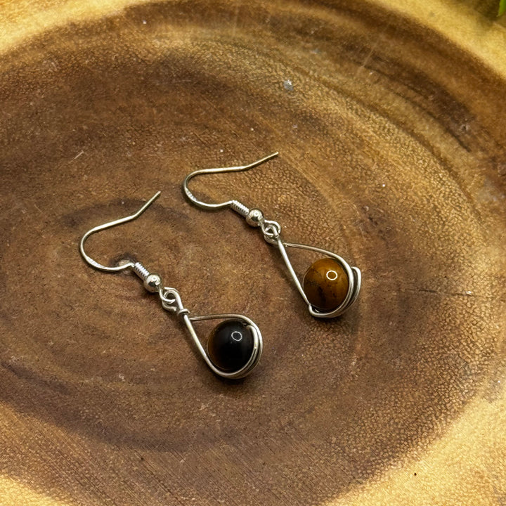 Tiger Eye Teardrop Sterling Silver Earrings