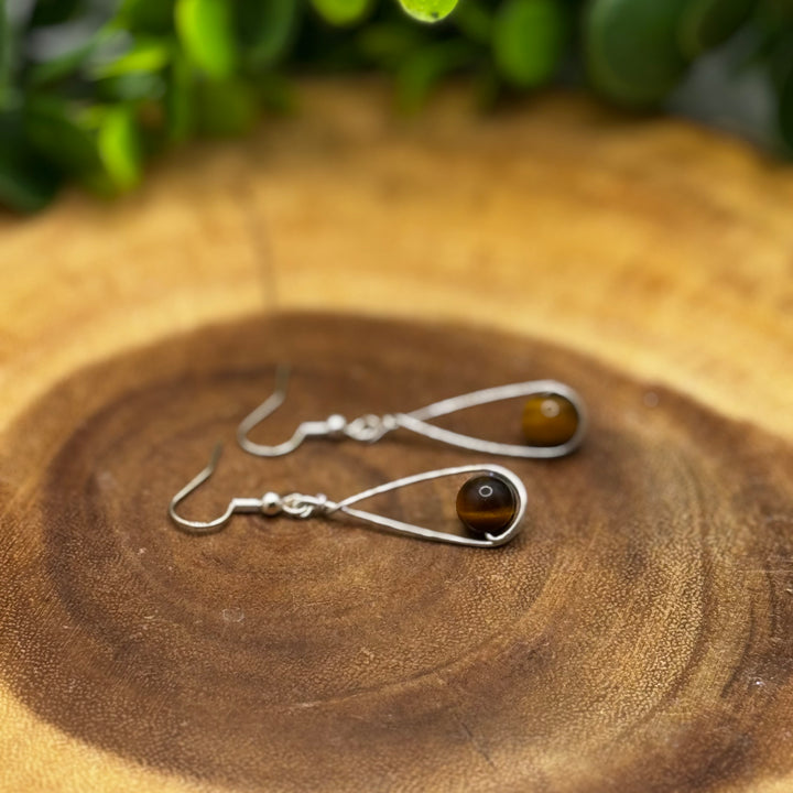 Tiger Eye Teardrop Sterling Silver Earrings (Style #2)