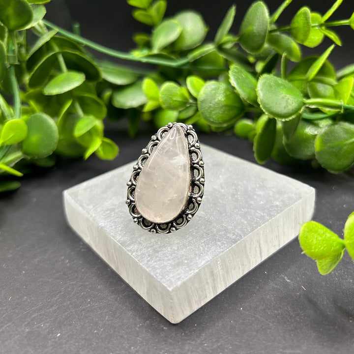 Rose Quartz Teardrop Ring