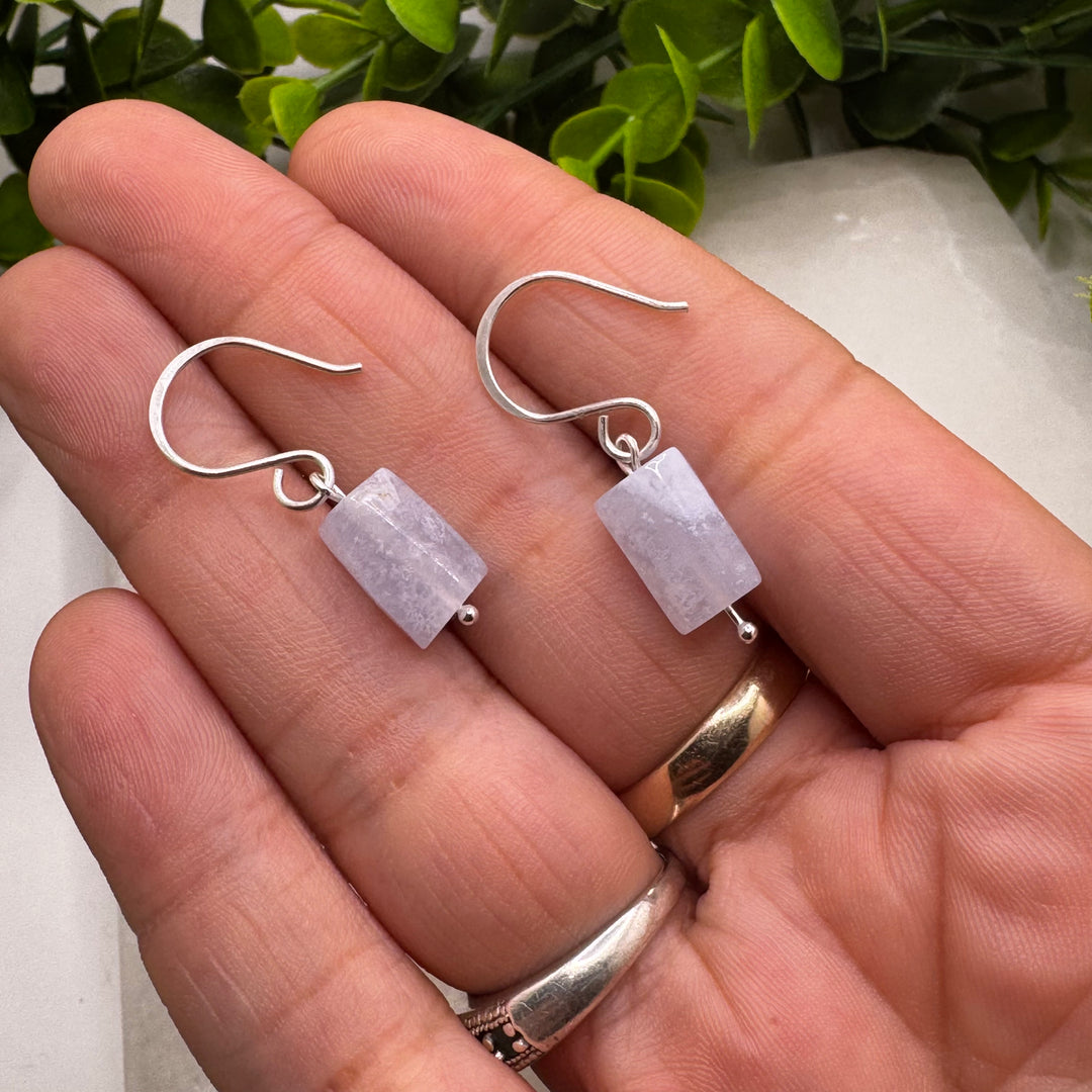 Sterling Silver Blue Lace Agate Dainty Earrings