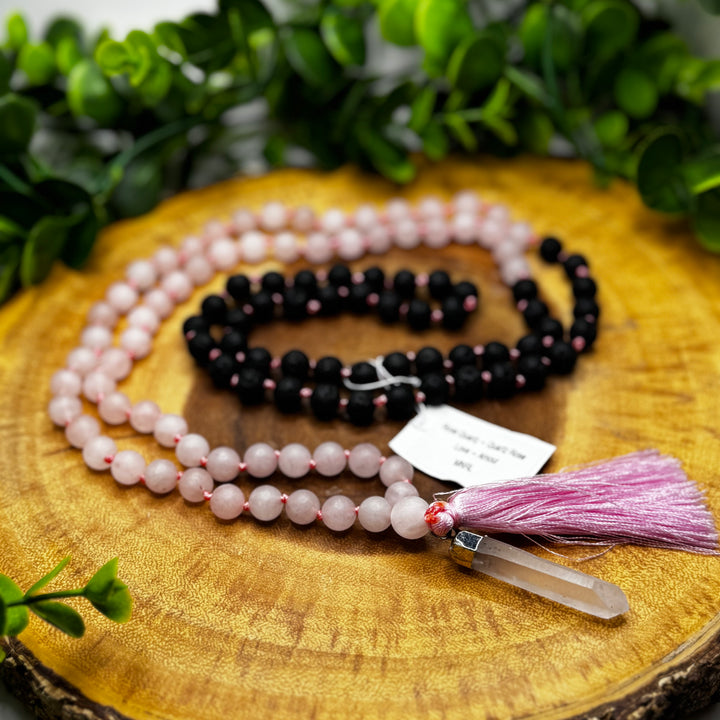 Rose Quartz & Lava Stone Mala Bead Necklace