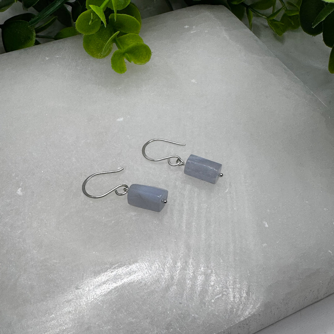 Sterling Silver Blue Lace Agate Dainty Earrings