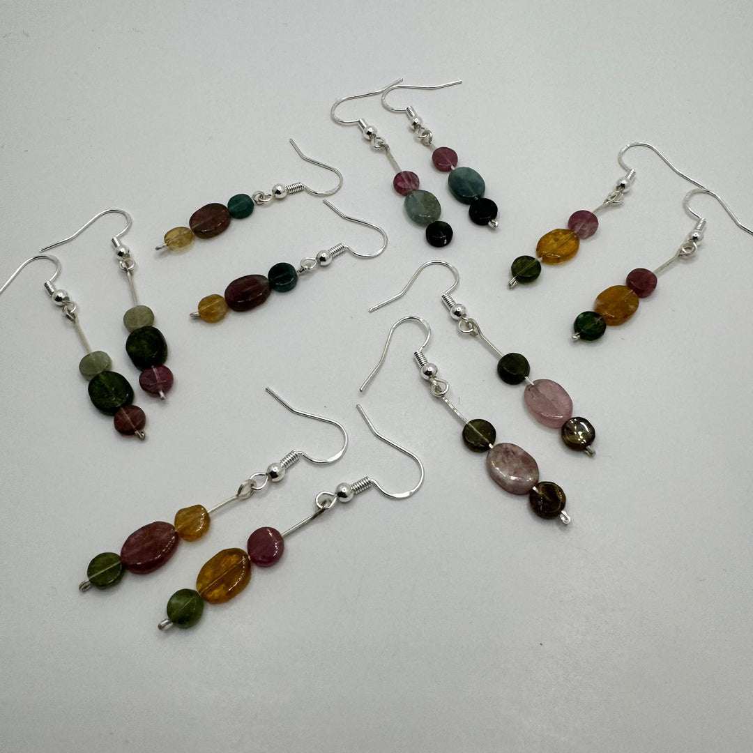 Watermelon Tourmaline Sterling Silver Dangle Earrings