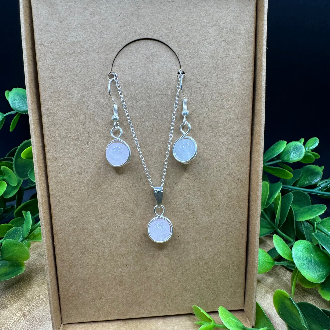 Rose Quartz Earring & Necklace Set