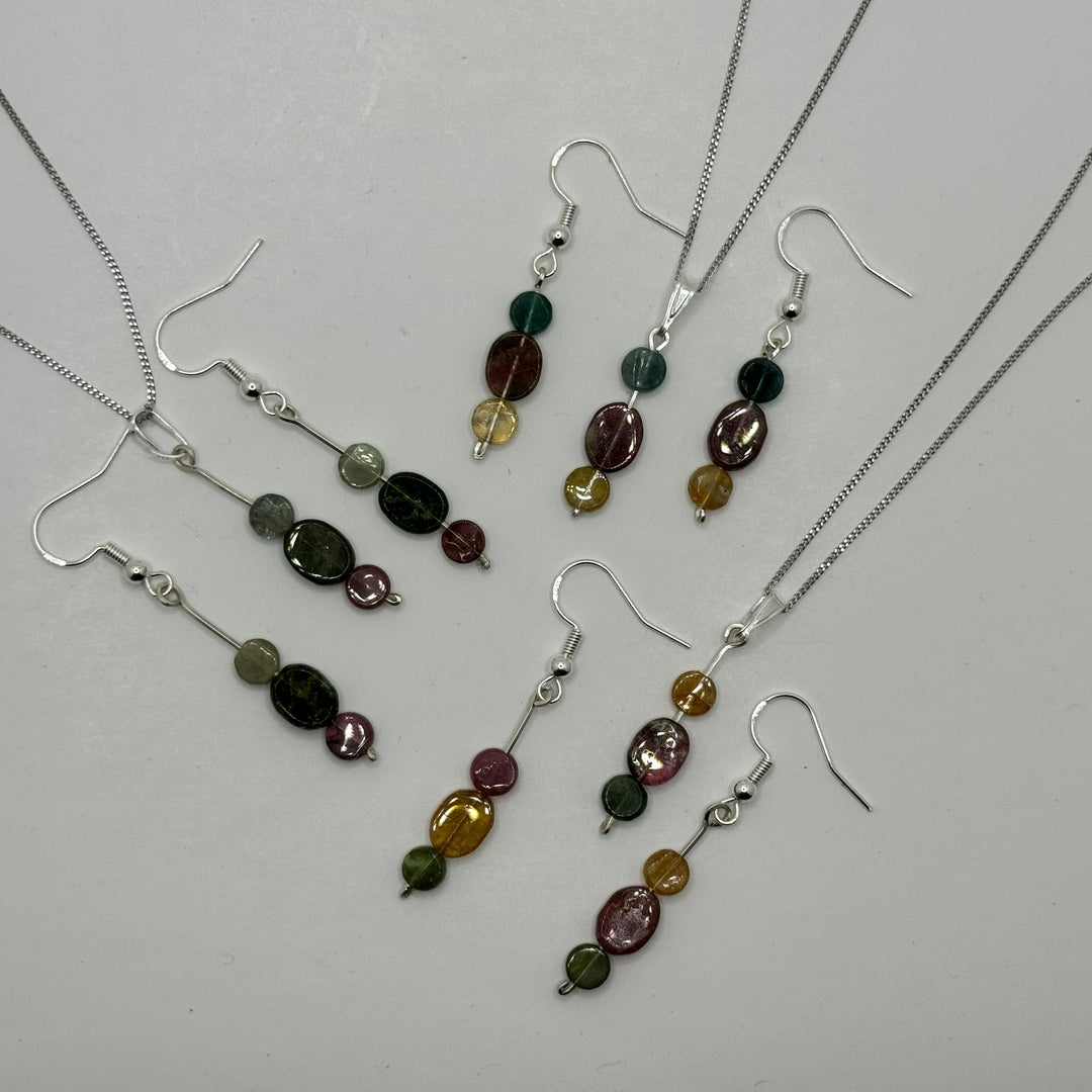 Watermelon Tourmaline Sterling Silver Earring & Necklace Set