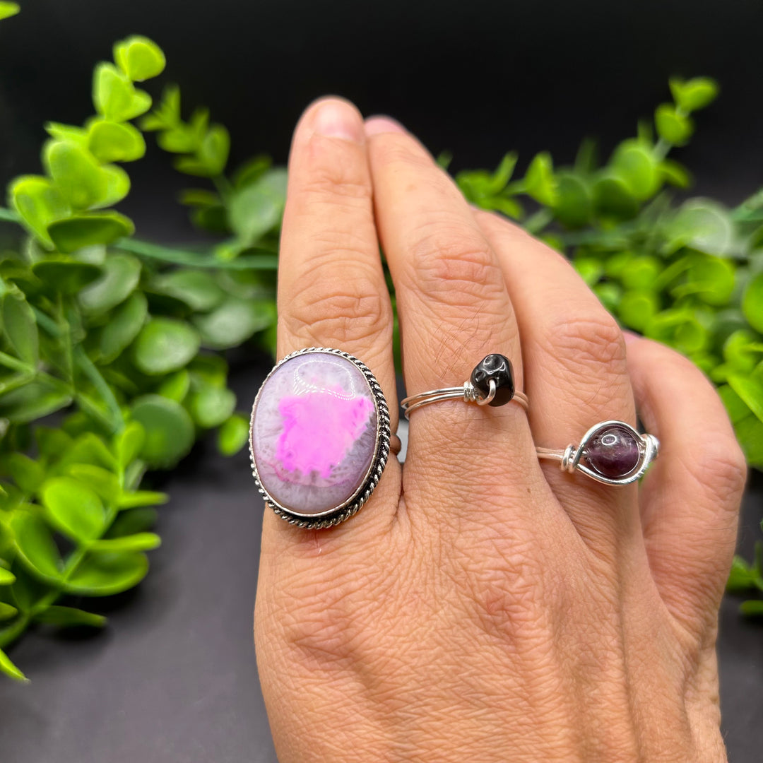 Pink Dyed Agate Ring