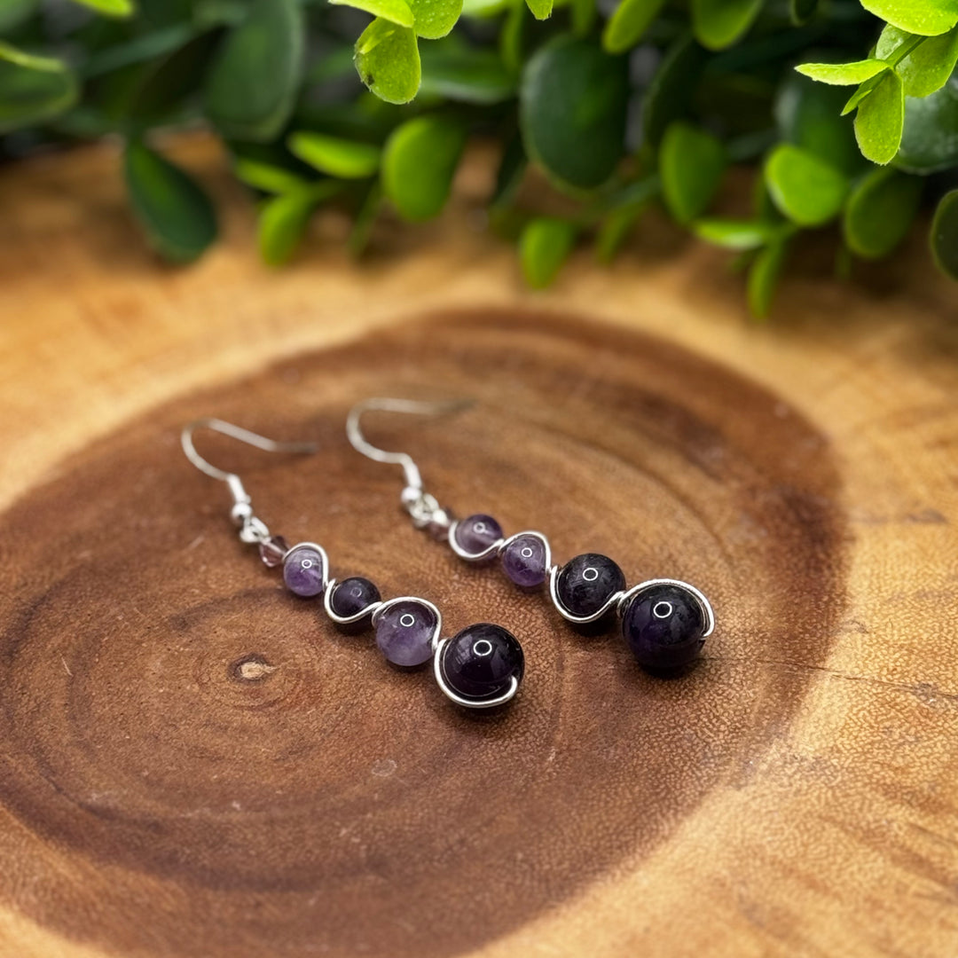 Amethyst Sphere Dangle Sterling Silver Earrings