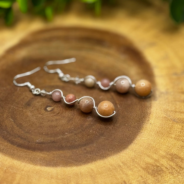 Moonstone Sphere Dangle Sterling Silver Earrings