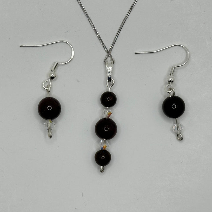 Garnet Sterling Silver Earring & Necklace Set