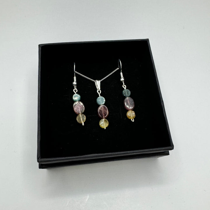 Watermelon Tourmaline Sterling Silver Earring & Necklace Set