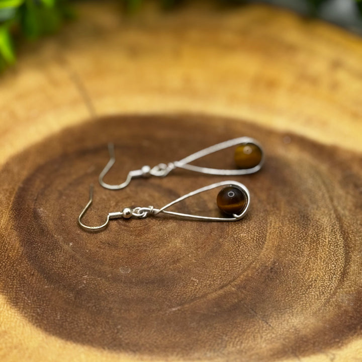 Tiger Eye Teardrop Sterling Silver Earrings (Style #2)