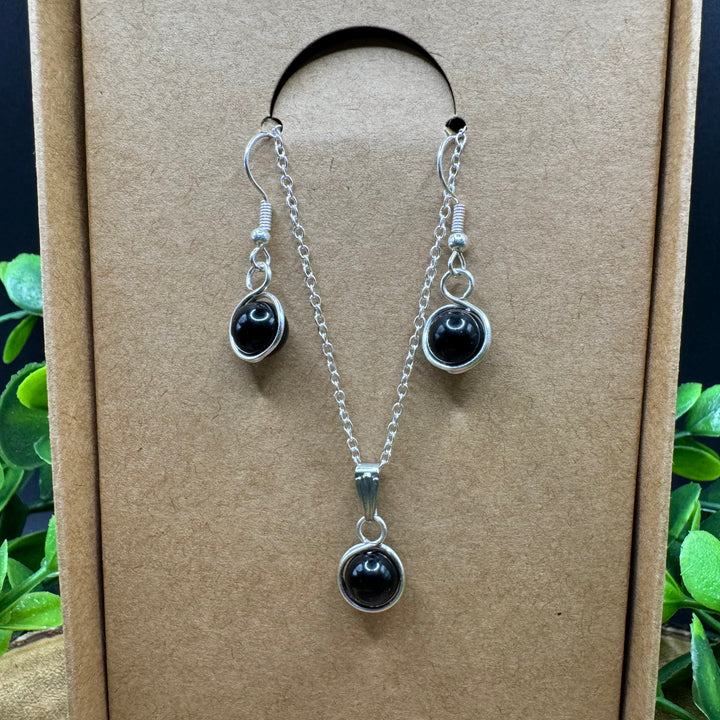 Black Obsidian Earring & Necklace Set