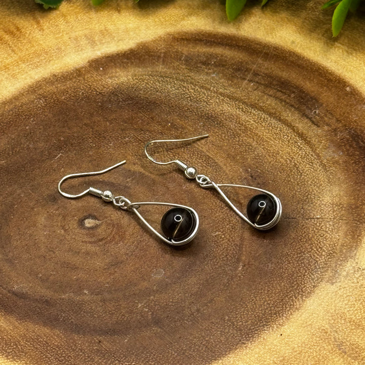 Smokey Quartz Teardrop Sterling Silver Earrings