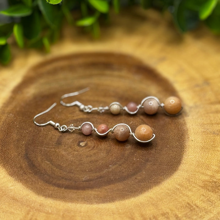 Moonstone Sphere Dangle Sterling Silver Earrings