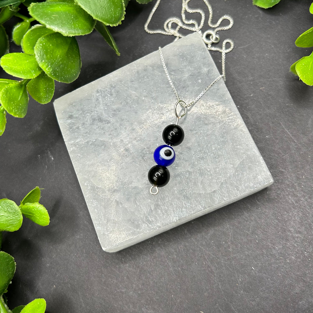 Evil Eye & Black Obsidian Pendant