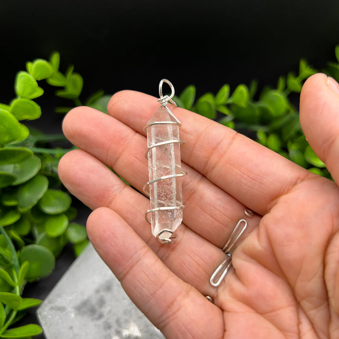 Clear Quartz Silver Wrapped Pendant