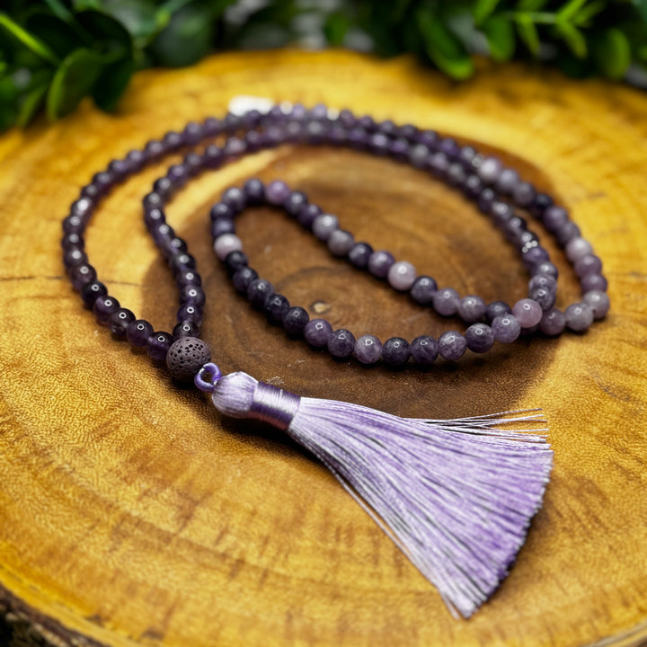 Amethyst & Lepidolite Mala Bead Necklace