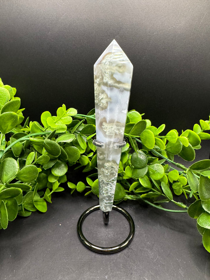 Moss Agate Scepter with Stand