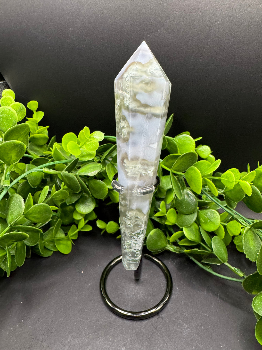 Moss Agate Scepter with Stand