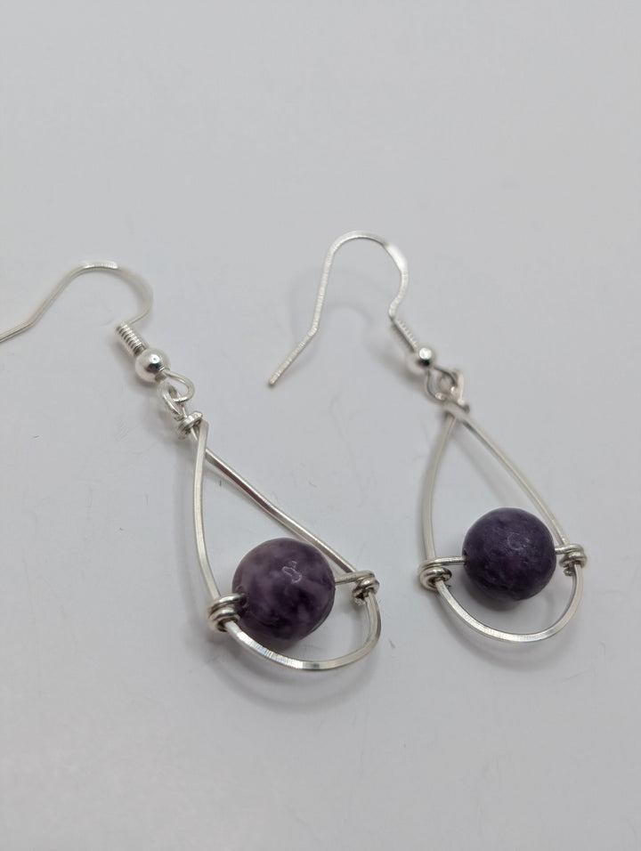 Lepidolite Teardrop Sterling Silver Earrings Style 2