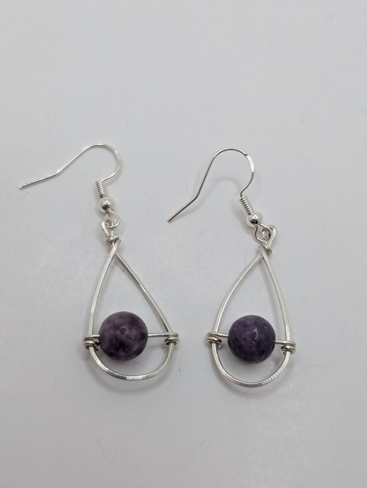 Lepidolite Teardrop Sterling Silver Earrings Style 2