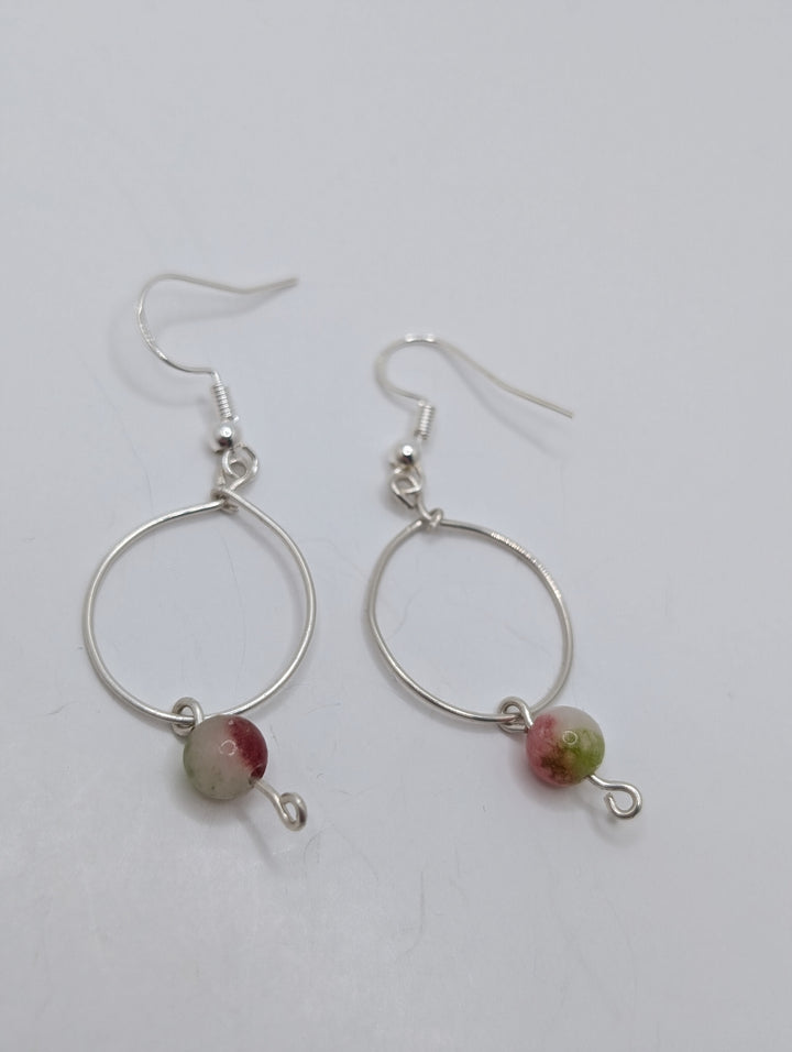 Watermelon Tourmaline Halo Sterling Silver Earrings