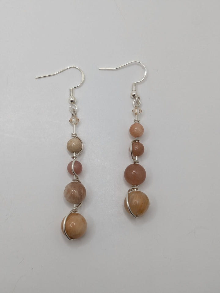 Moonstone Sphere Dangle Sterling Silver Earrings