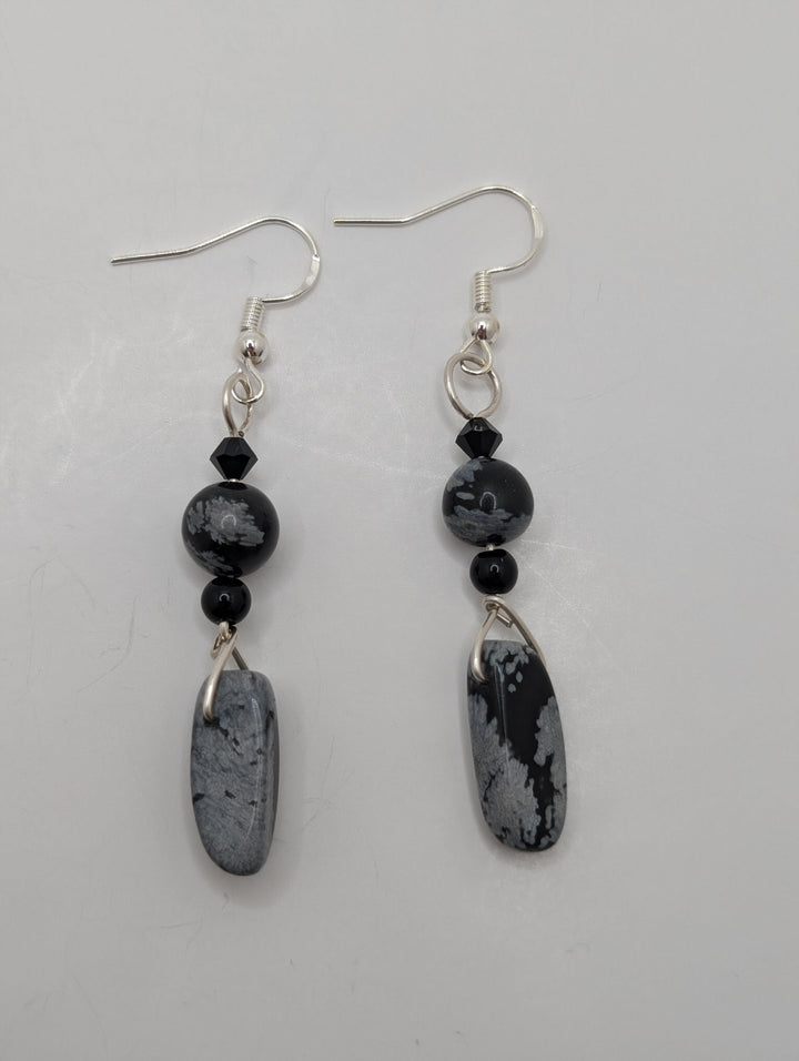 Snowflake Obsidian Dangle Sterling Silver Earrings