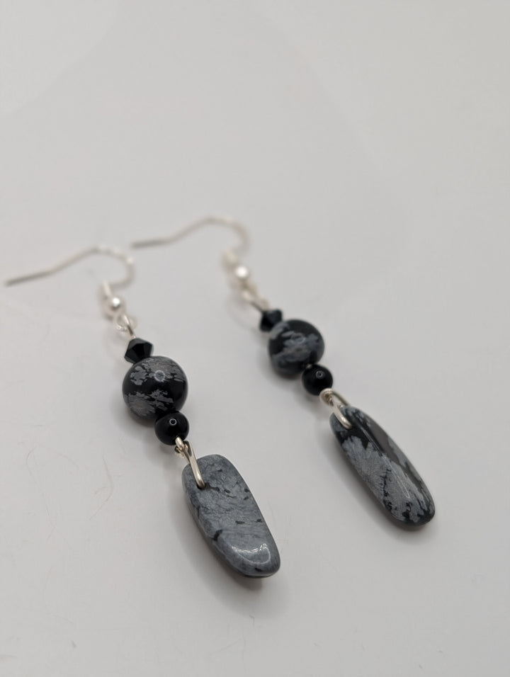 Snowflake Obsidian Dangle Sterling Silver Earrings